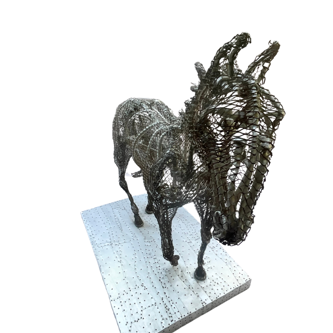 Brutalist Horse Sculpture Aluminum Wire