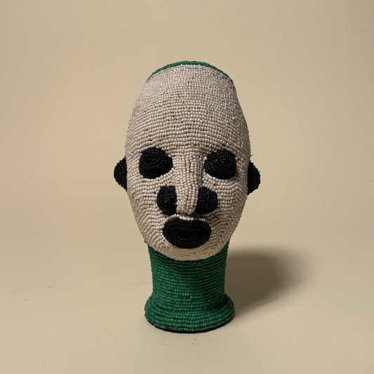 Ife Tribe Hand Beaded Vintage Head Sculptures White Green