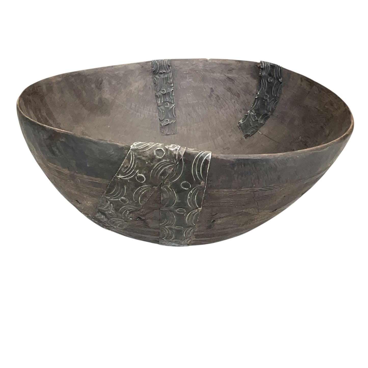 African Wood Large Bowl with Metal Accents