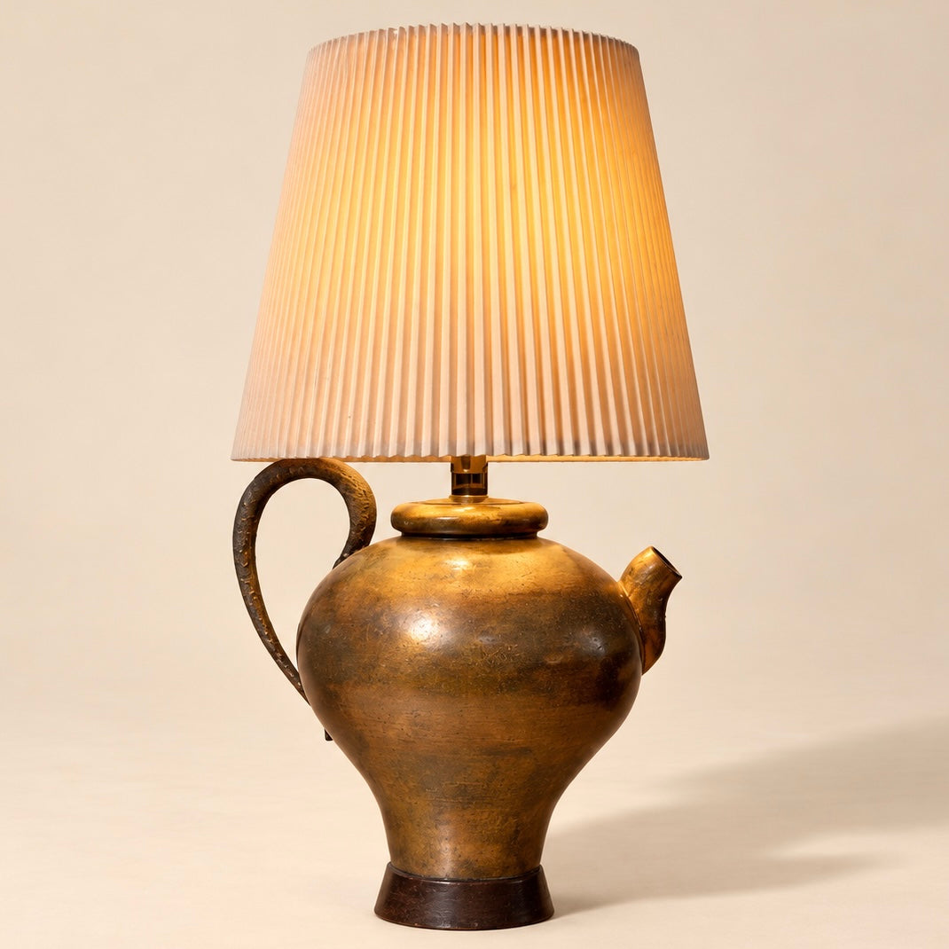 Vintage Hammered Brass Kettle Base Oversized Table Lamp