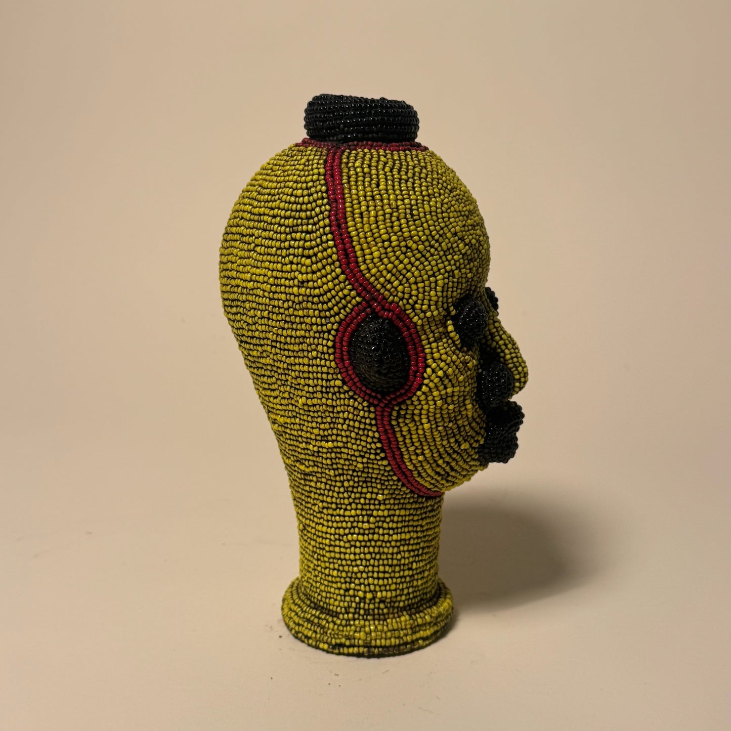 Ife Tribe Hand Beaded Vintage Head Sculptures Yellow Black