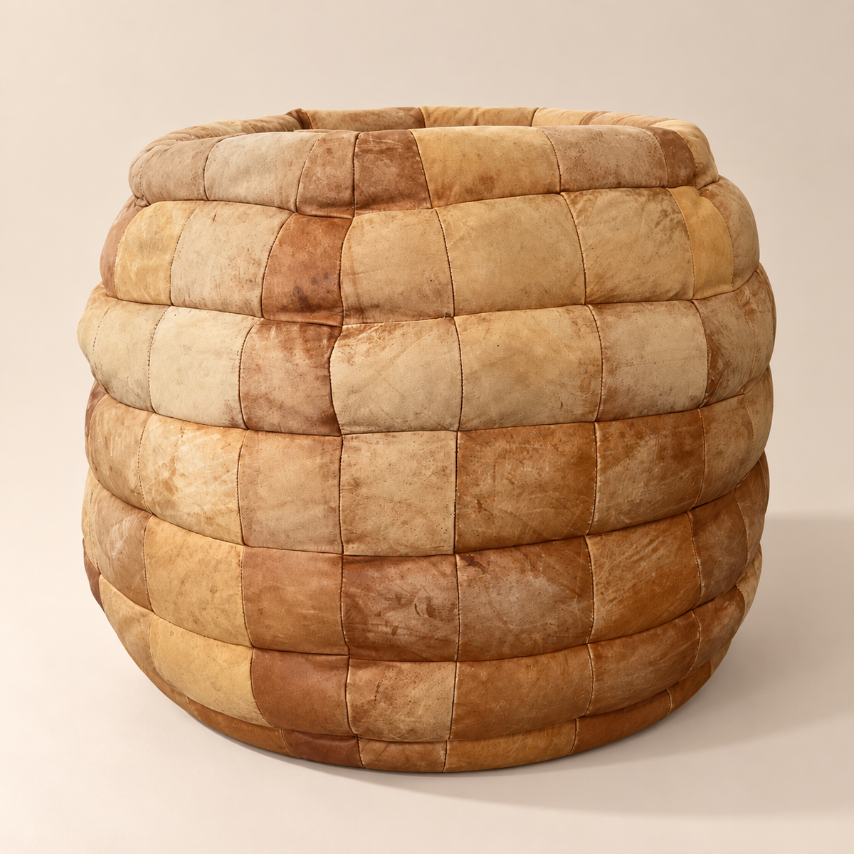 De Sede 1970's Leather Patchwork Pouf / Ottoman / Lounger