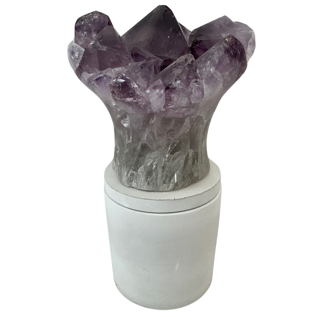 Amethyst Flower Cluster Crystal Lid Gardenia Candle