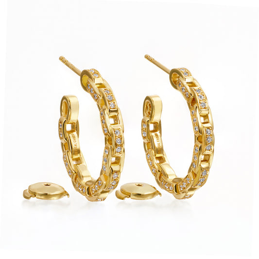 Links 3-Side Chain Yellow Gold Earrings