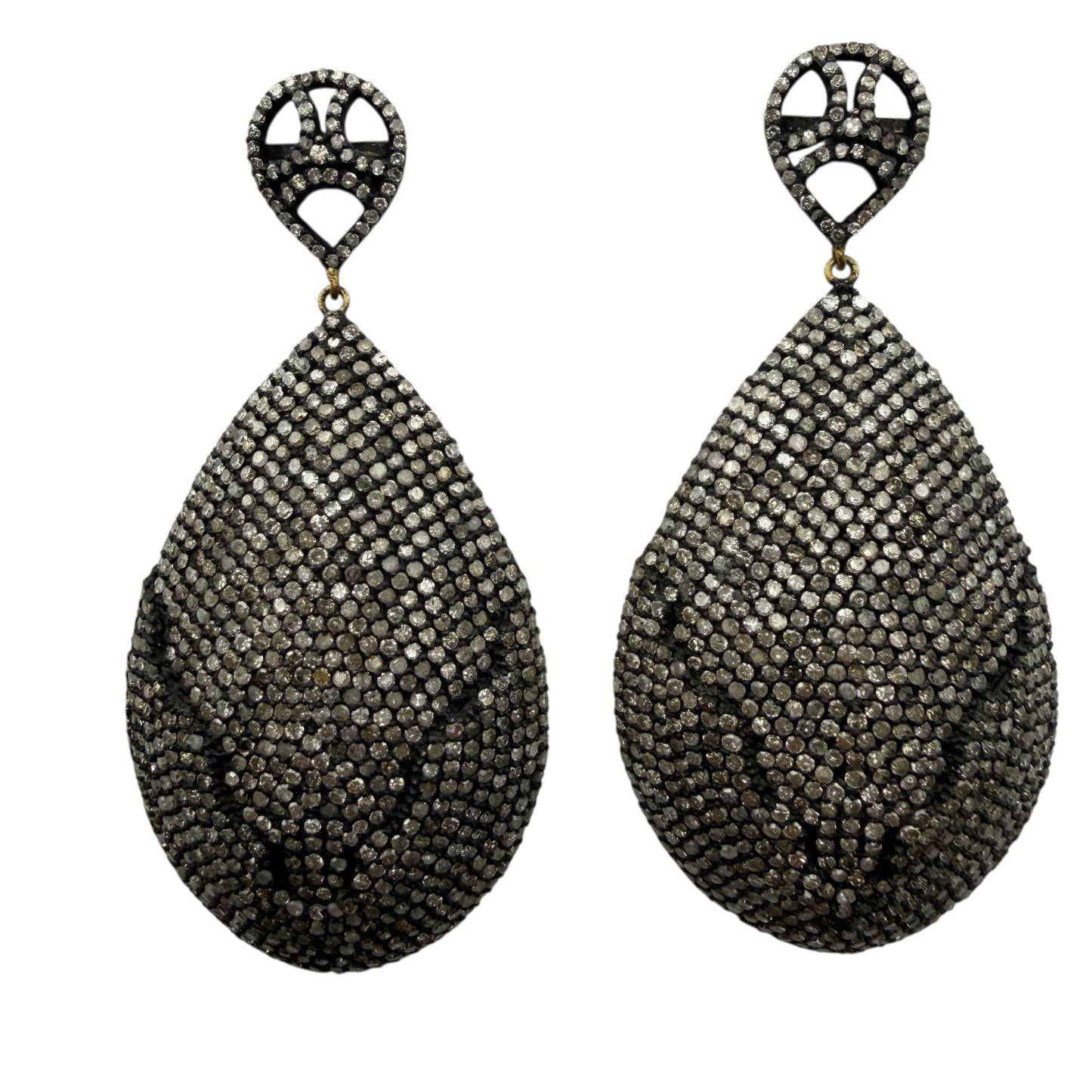 Large Tear Drop Diamond Earrings with Black Line Accent