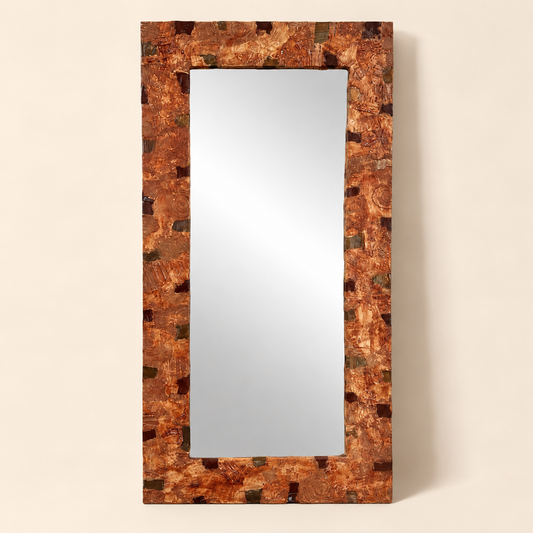 Leather Frame Mirror with Copper Accents