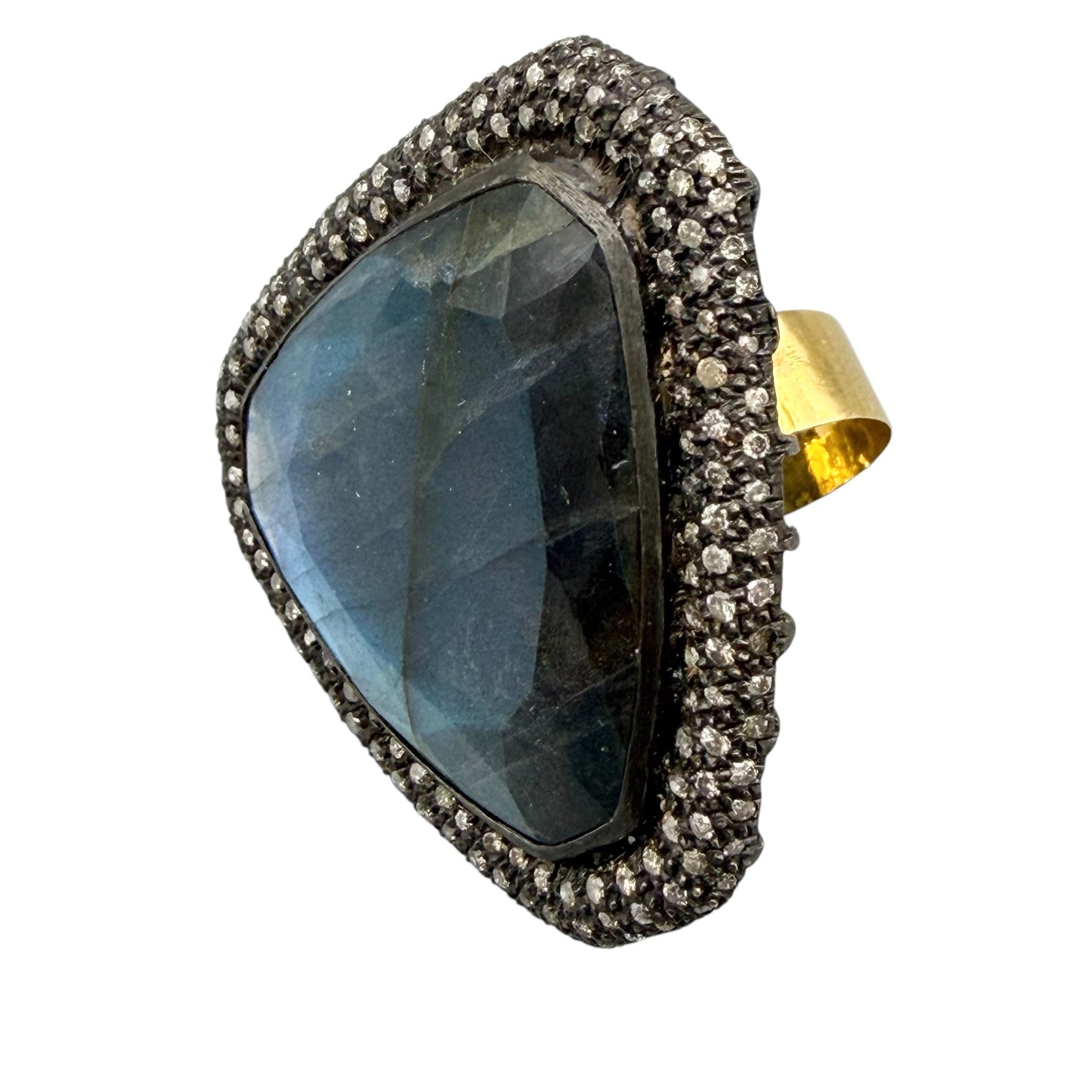 Abstract Labradorite Ring with Diamonds