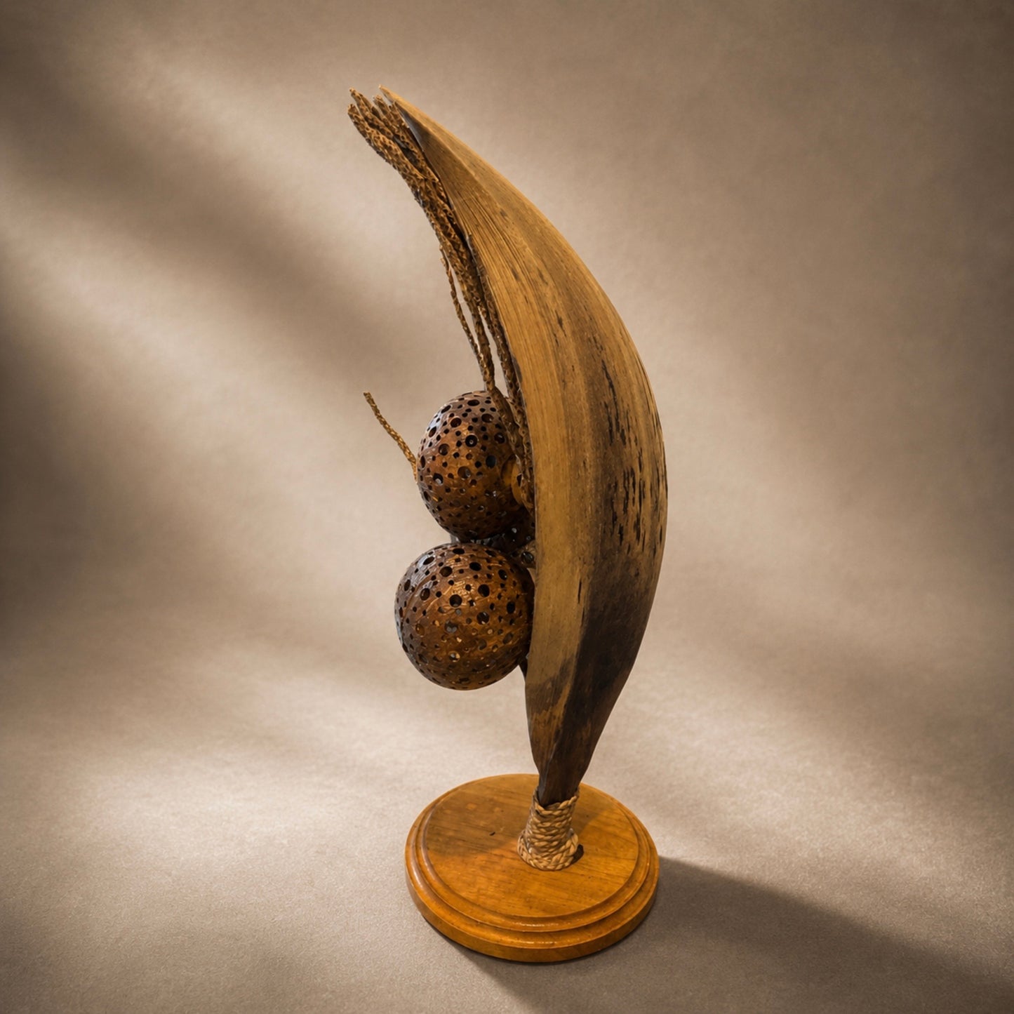 Vintage Tropical Wood Hand-Crafted Table Lamp