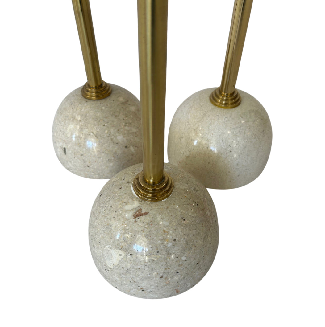 Set of 3 Brass & Travertine Candlesticks