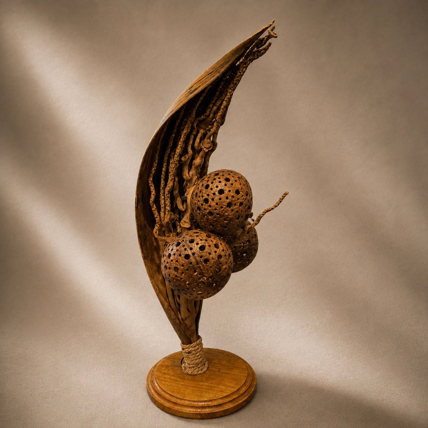 Vintage Tropical Wood Hand-Crafted Table Lamp