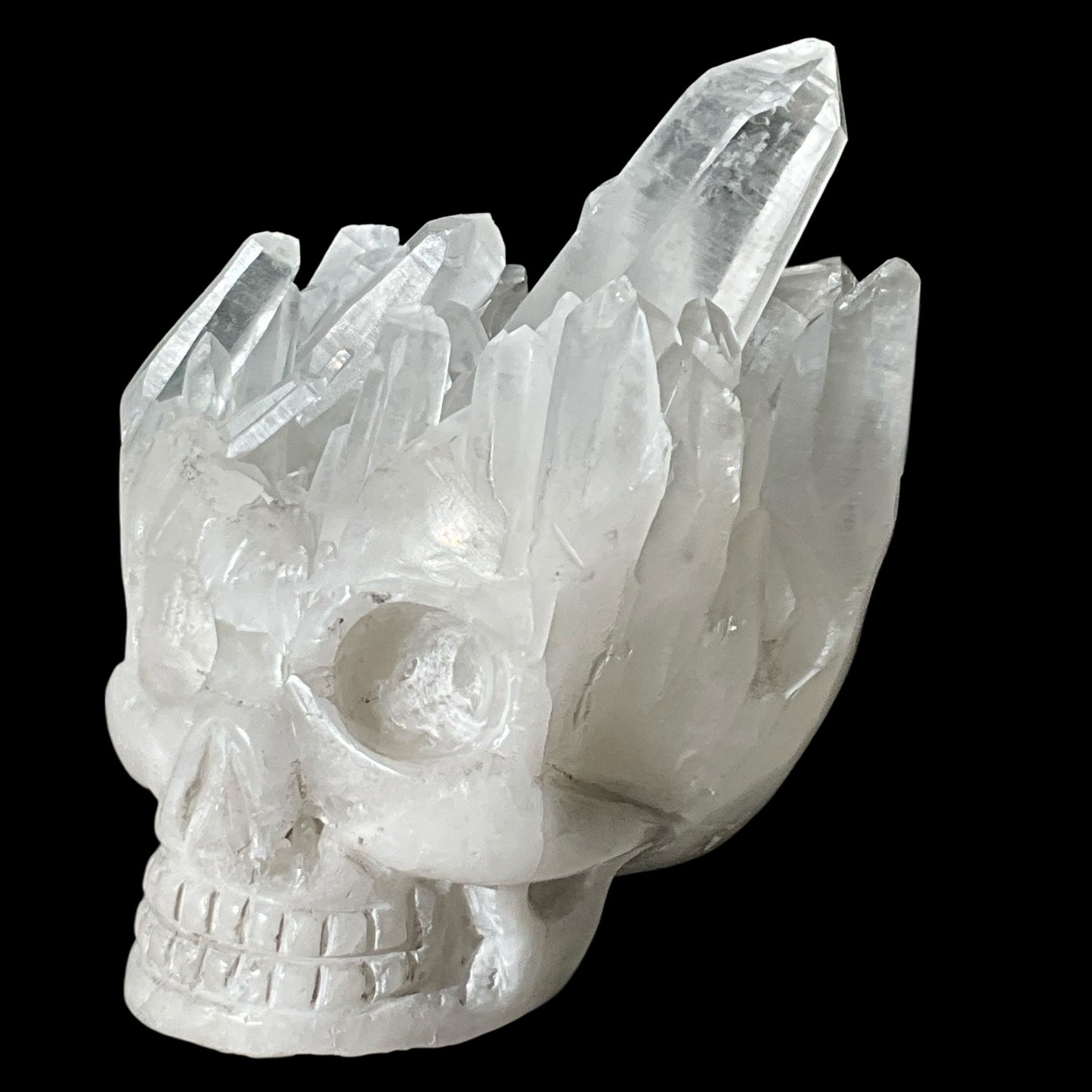 Quartz Crystal Carved Skull with Aqua Inclusion