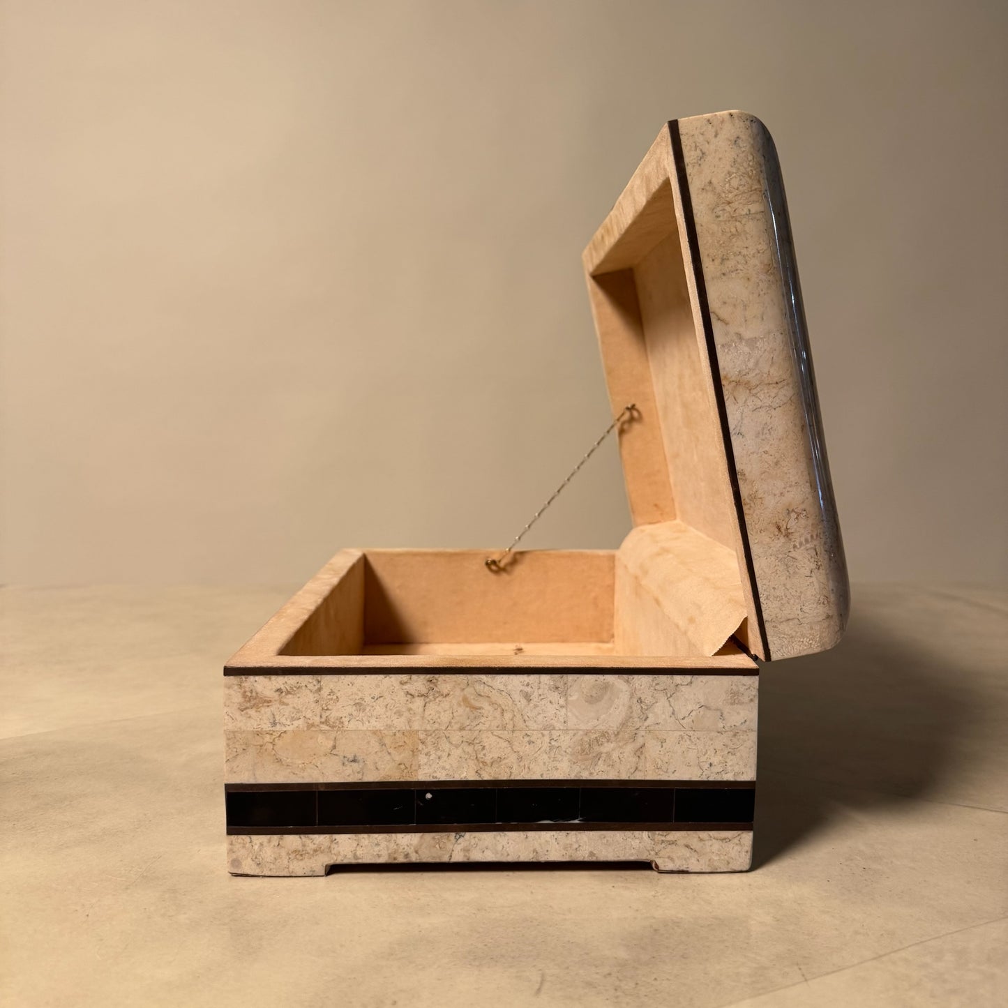 1980’s Tessellated Stone Box With Brass Accents