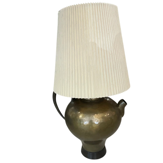 Vintage Hammered Brass Kettle Base Oversized Table Lamp