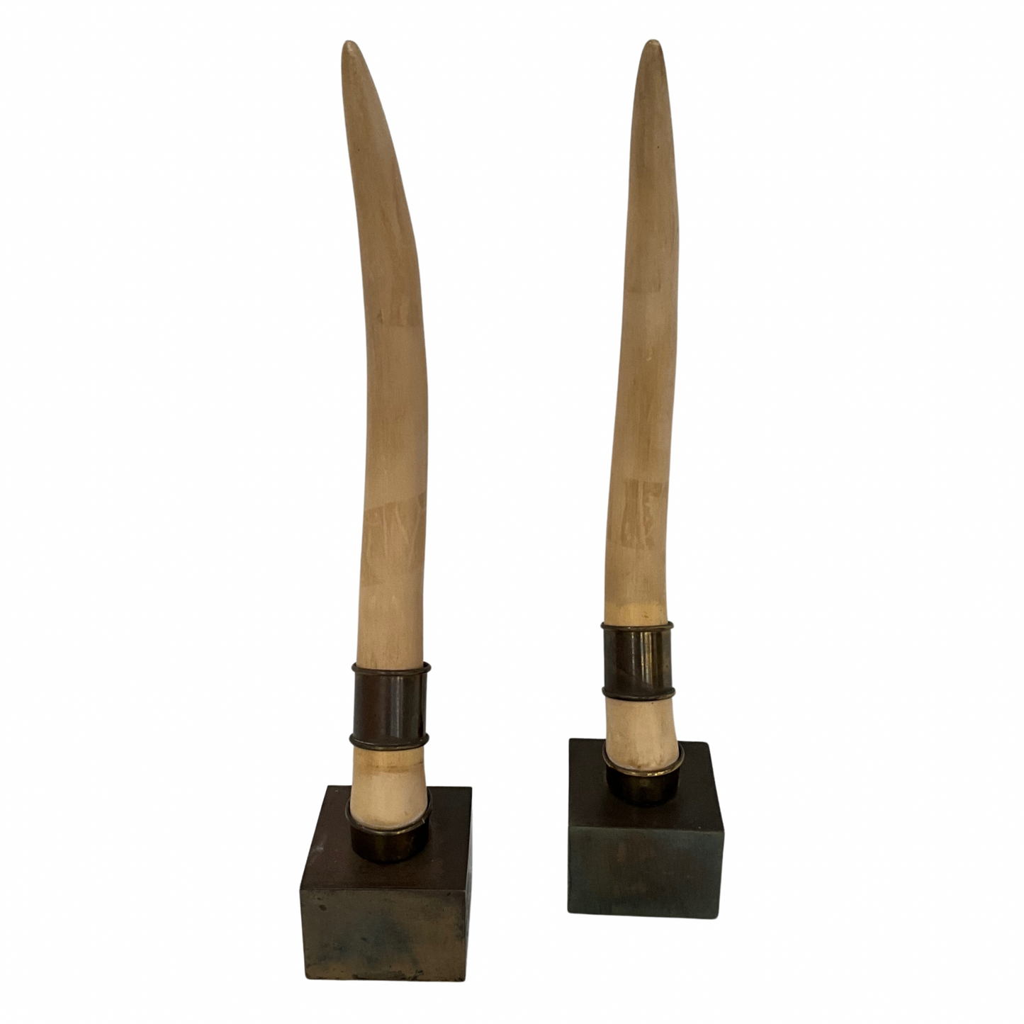 1970'S Chapman Pair of Resin Tusks in Brass Base