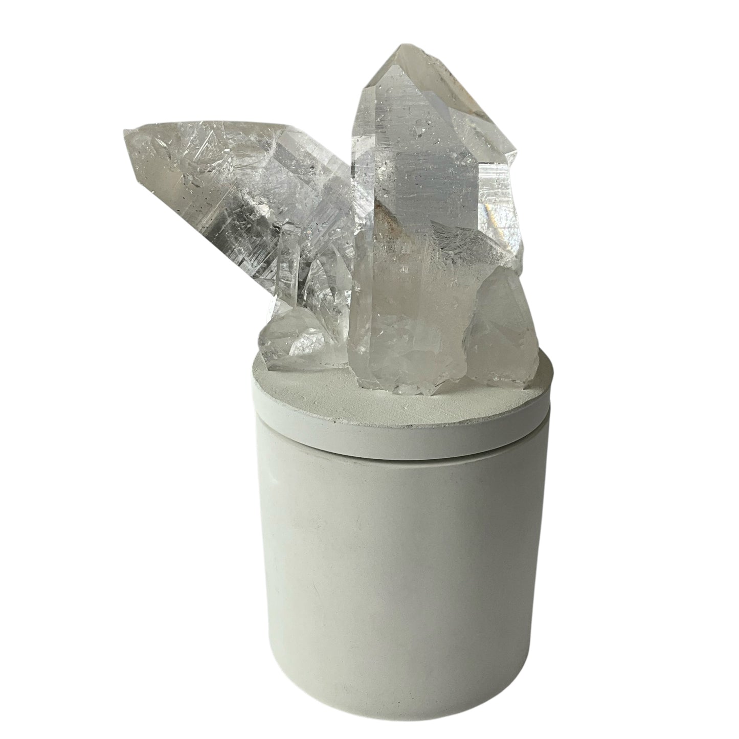 Twin Lumerian Quartz Crystal Generators Lid Gardenia Candle