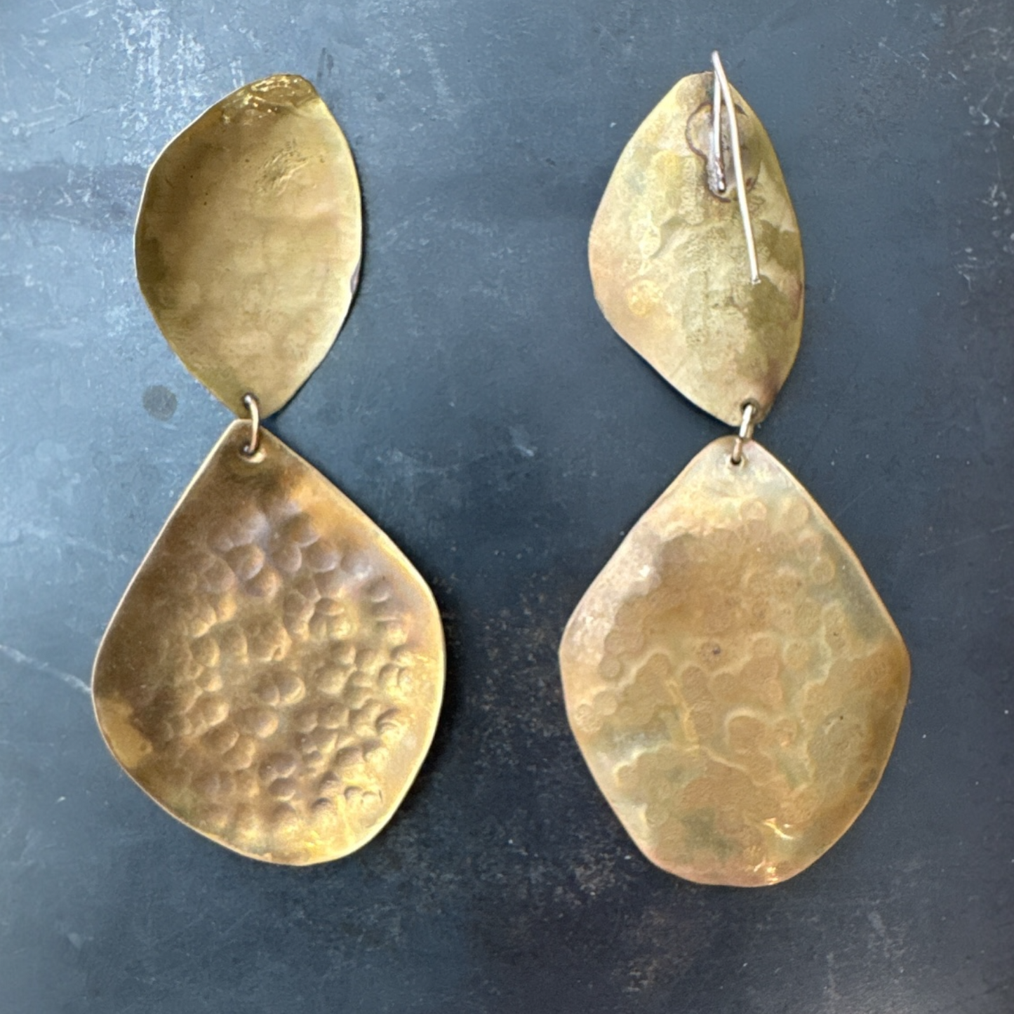 Double Teardrop Hammered-Brass Earrings
