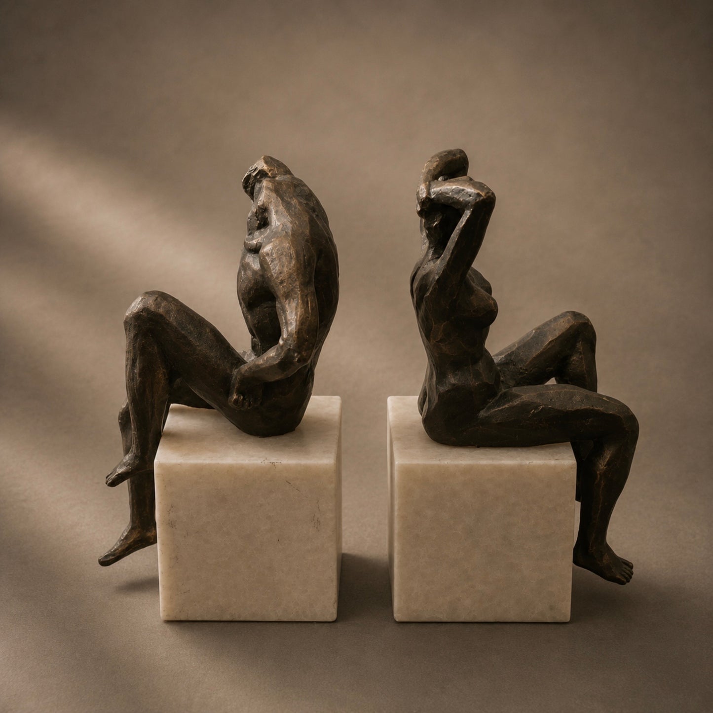 Pair of Vintage Bronze Figures on Marble Bookends