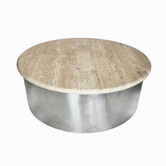 Steve Chase Travertine Top Drum Table