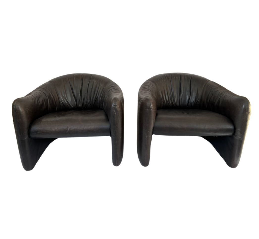 Jules Heumann for Metropolitan Pair of Leather Club Chairs