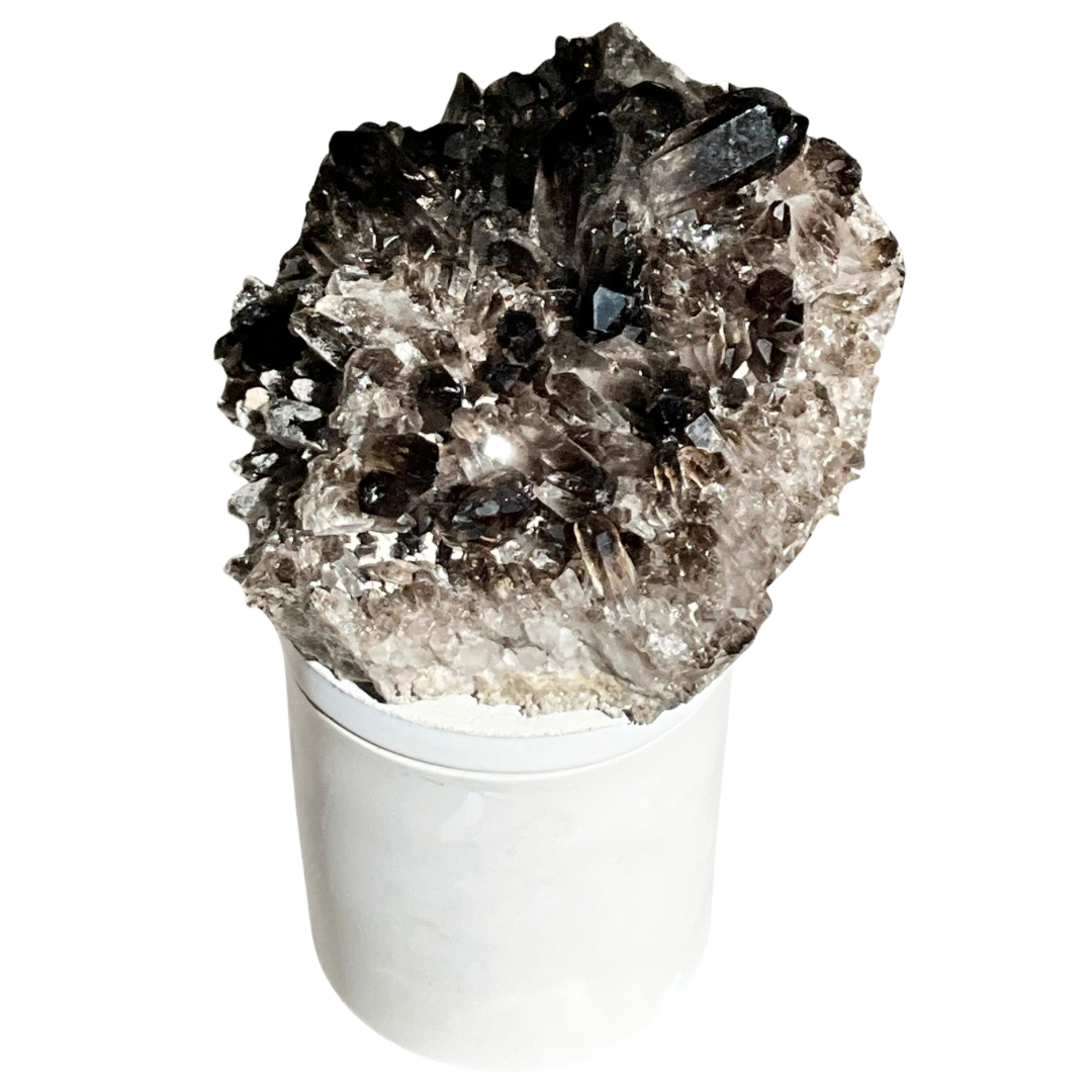 Large Smoky Quartz Cluster Lid Gardenia Candle