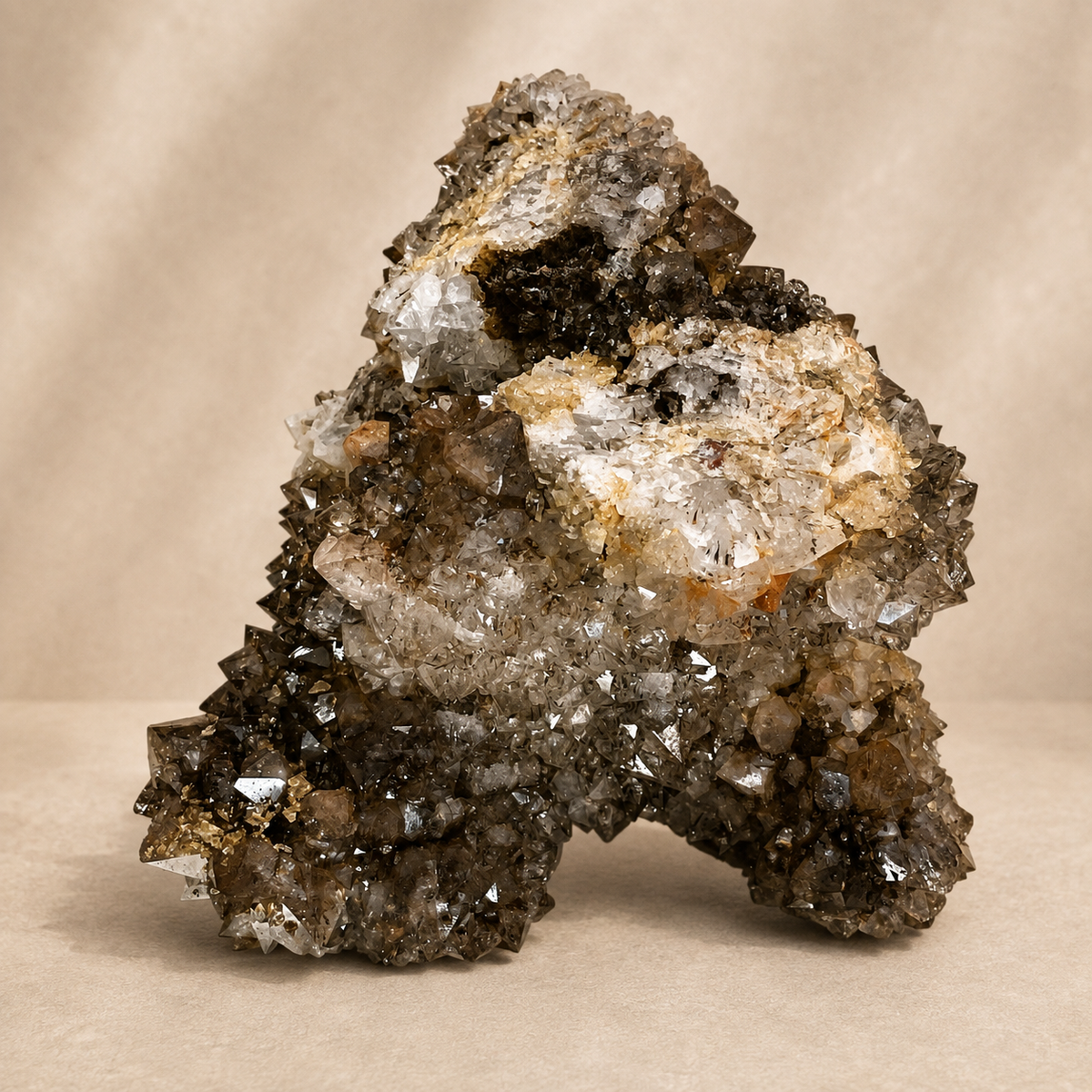 Abstract Quartz Crystal with Dark Manganese Free-Standing Cluster