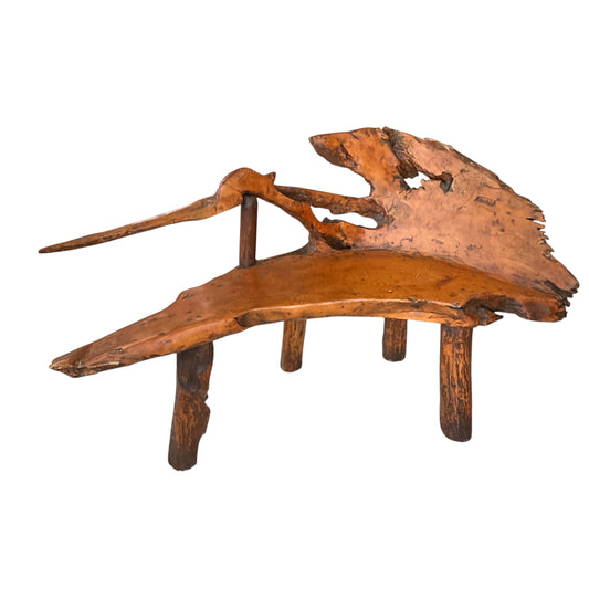 Vintage Abstract Raw Natural Wood Bench