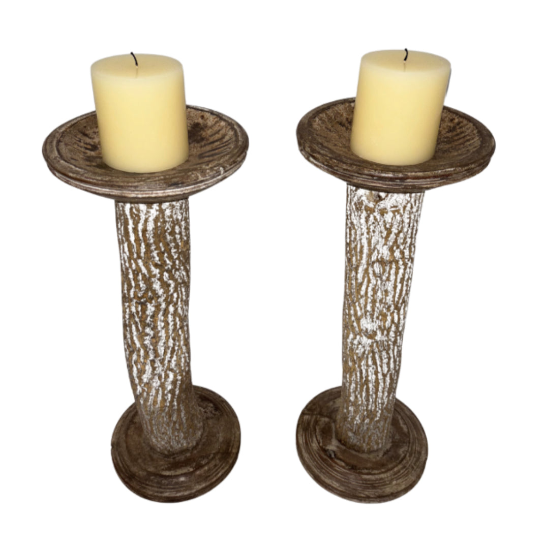 Pair of Large Faux Bois Candle Holders