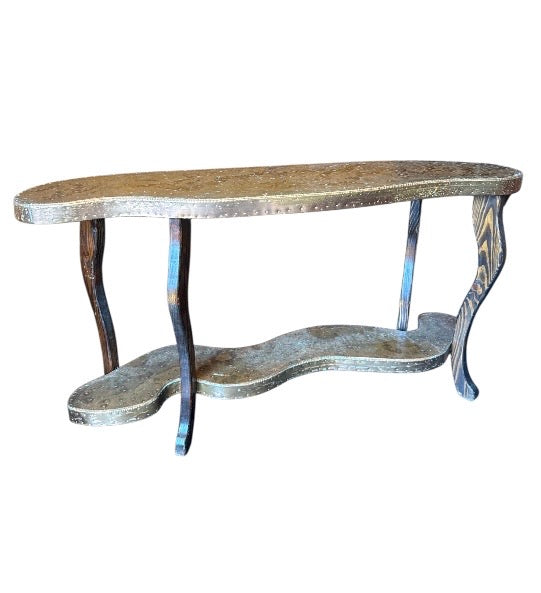Vintage Copper & Wood Console Table