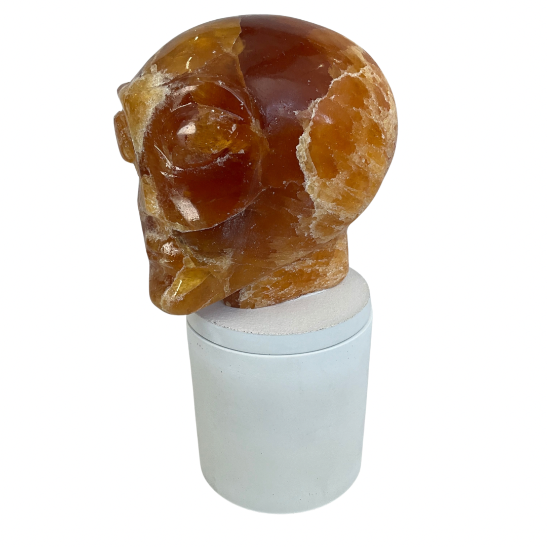 Alien Skull Carved Honey Calcite Lid Gardenia Candle