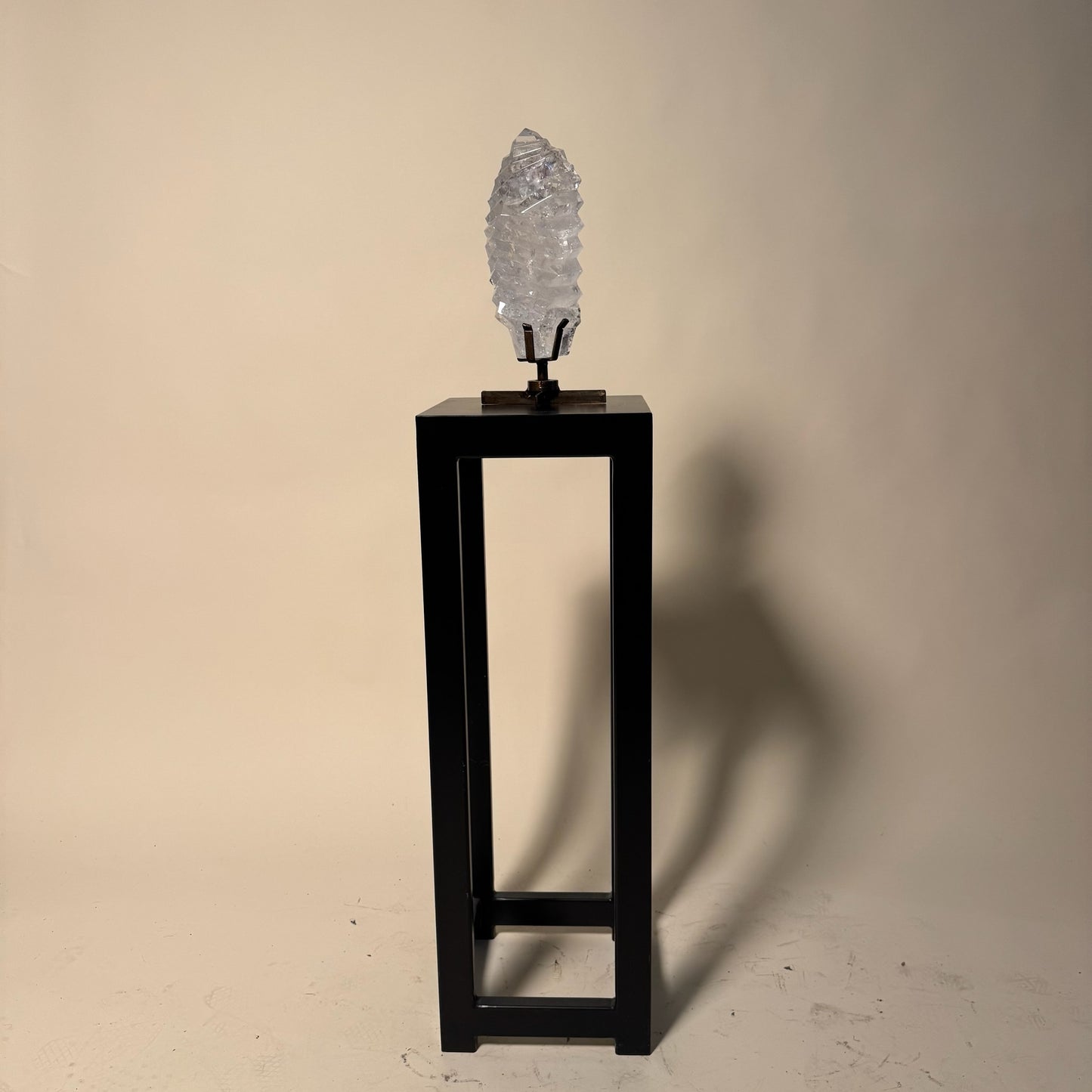 Polished Clear Quartz Crystal w/ grooves on Spinning Stand