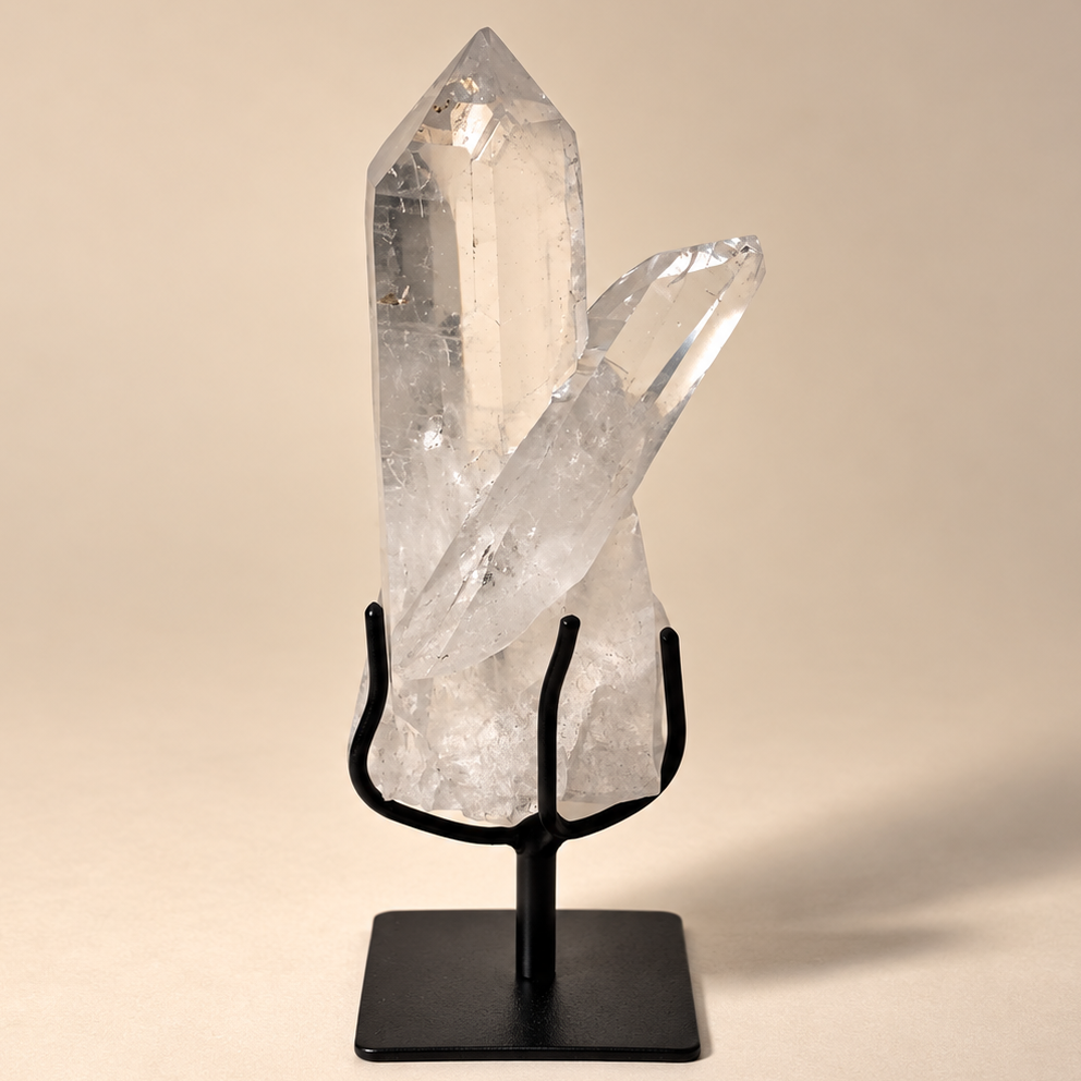Lemurian Quartz Crystal Generators on Metal Base
