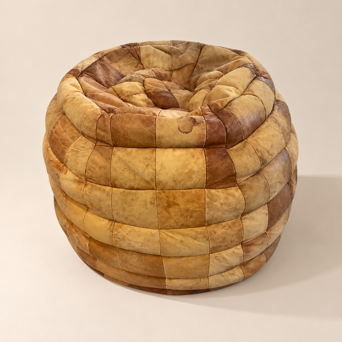 De Sede 1970's Leather Patchwork Pouf / Ottoman / Lounger