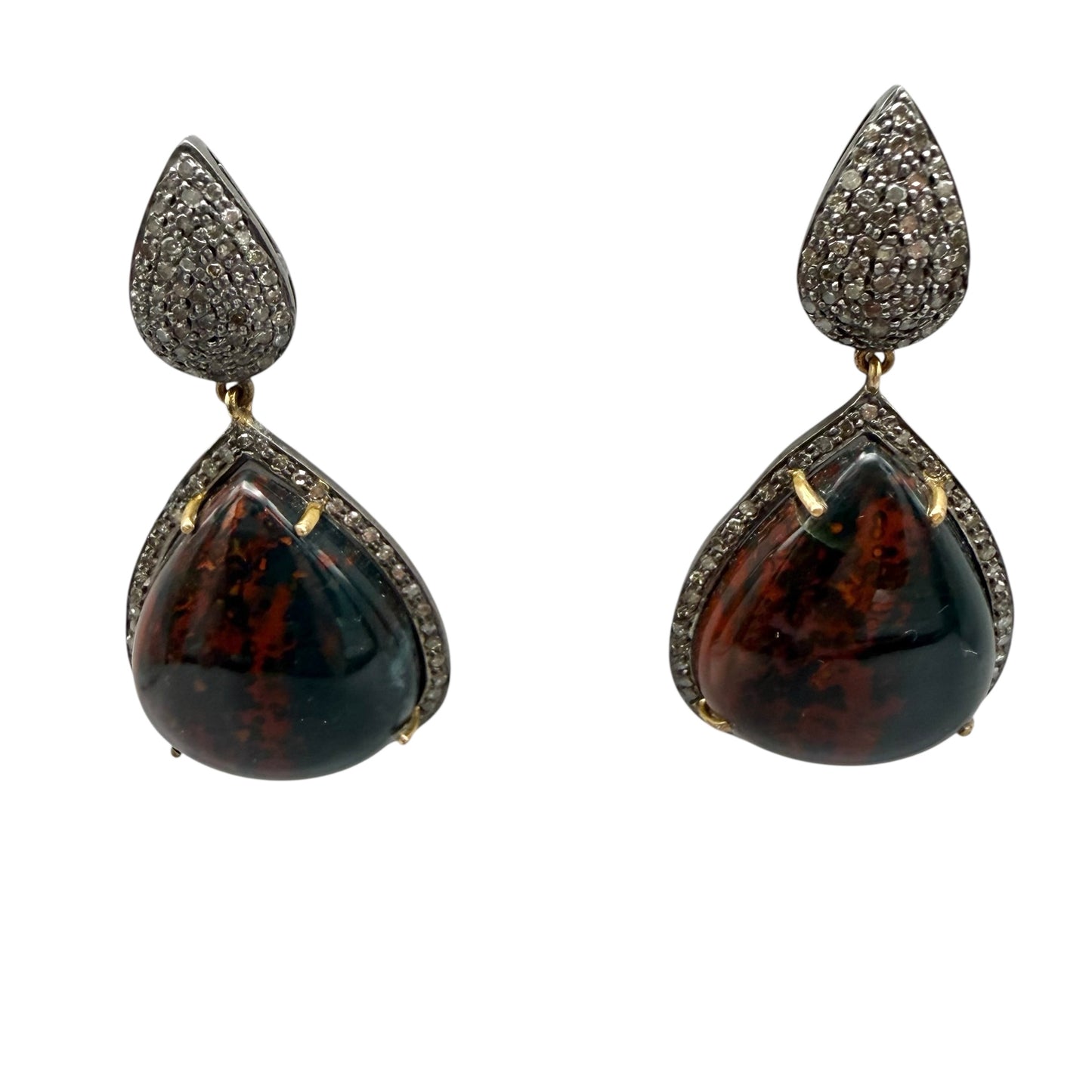 Tear Drop Agate & Diamond Earrings