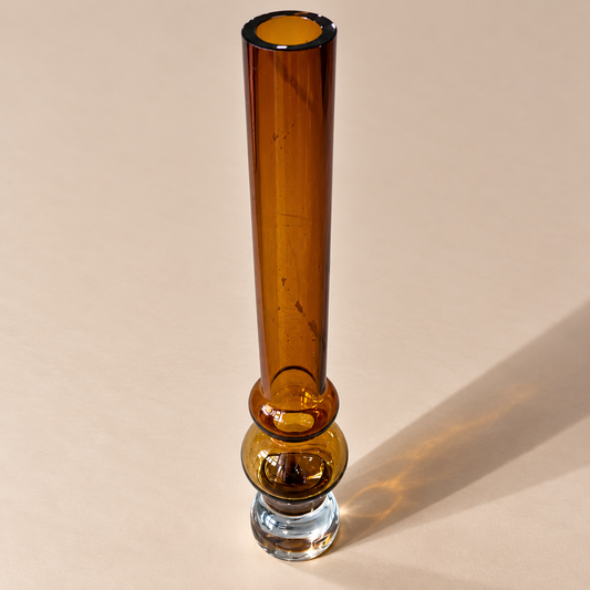 Amber & Clear Glass Tall Vase