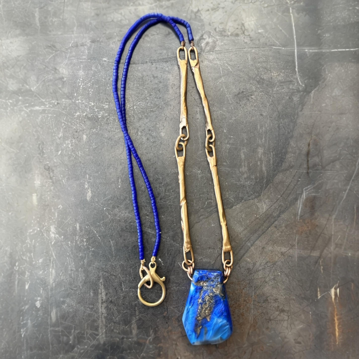 Lapis Lazuli w/ Pyrite on Silk Chord Necklace