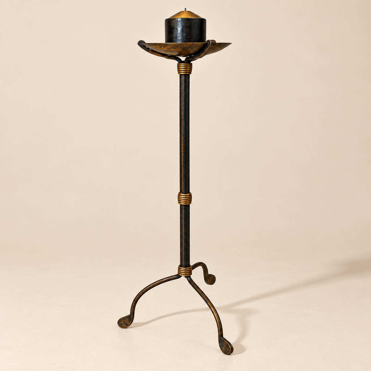 Iron & Copper Floor Standing Candle Holder