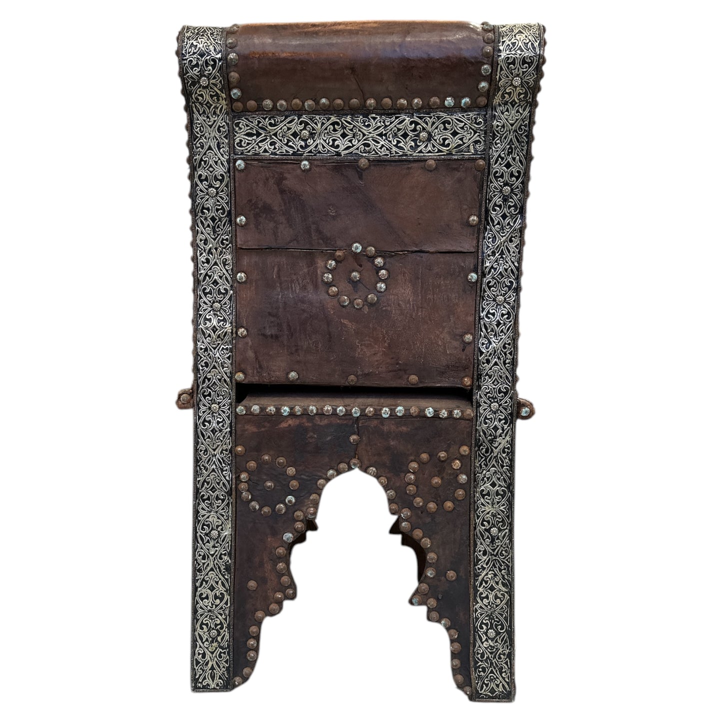 Moroccan Leather & Metal Chair with Studs