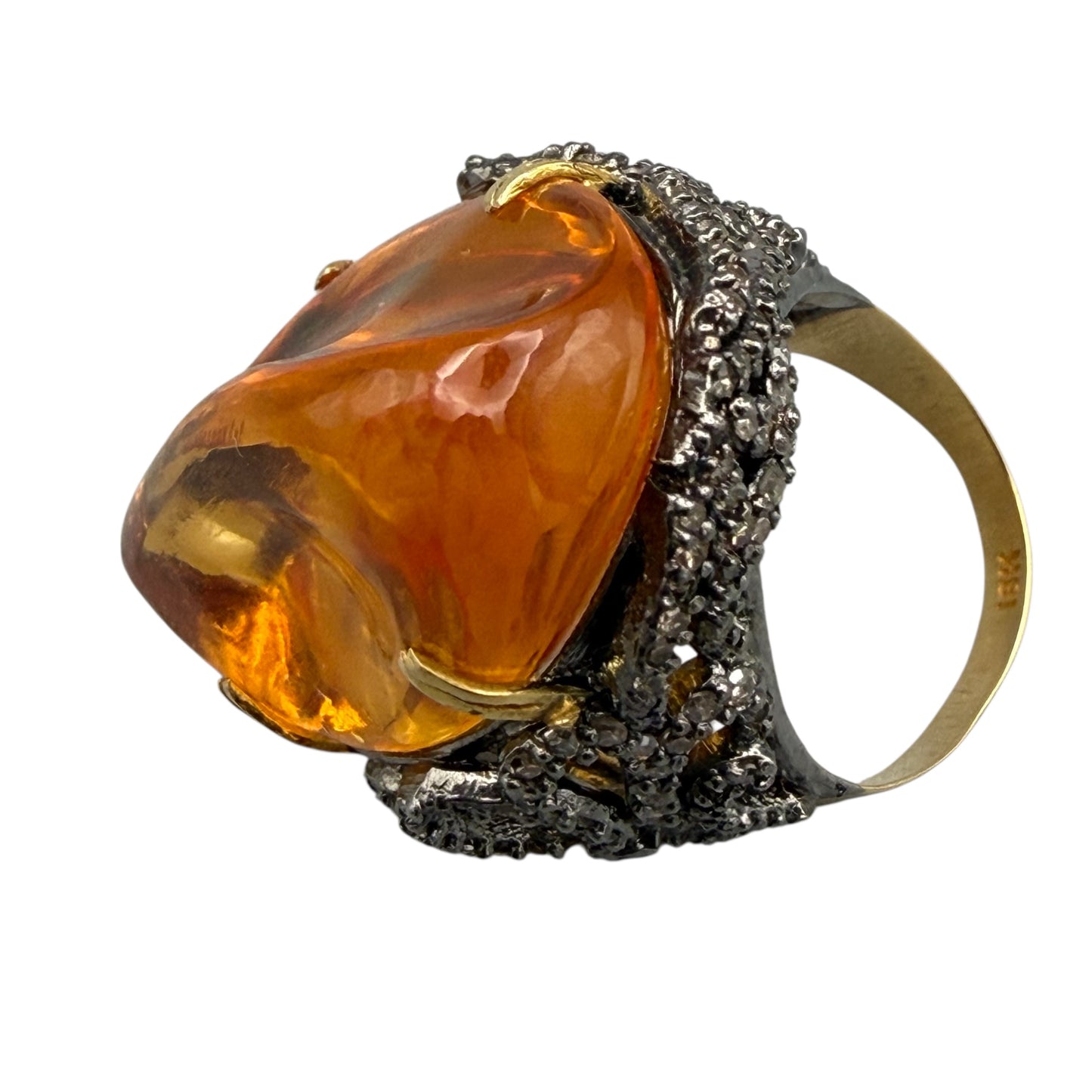 Golden Topaz Abstract Ring with Diamonds