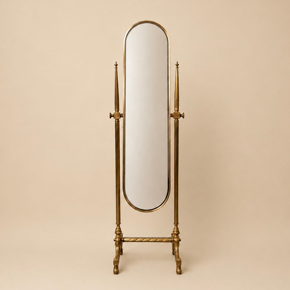 Hollywood Regency Brass Floor Mirror