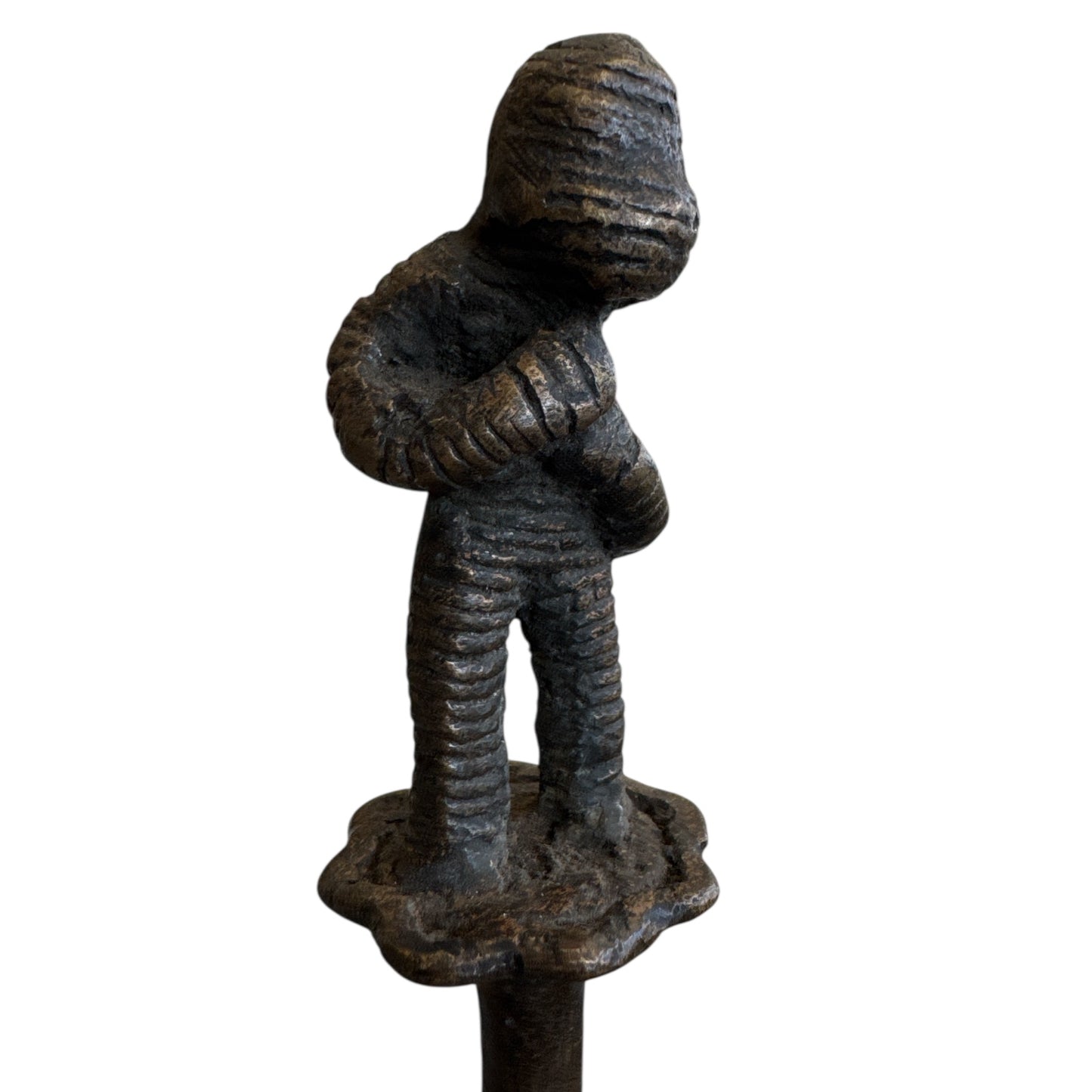 Benin Bronze Bell Man with Hands on Chest