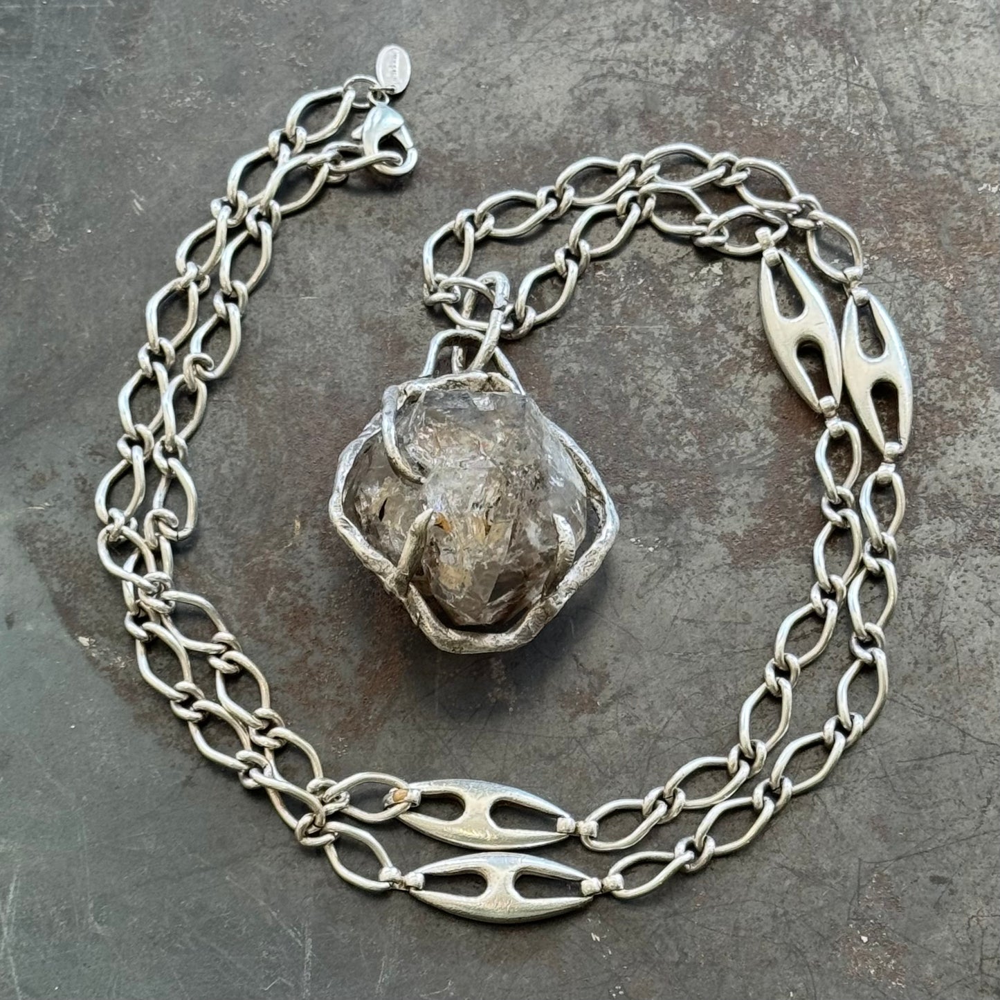 Elestial Smoky Herkimer Diamond w/ Sterling Silver Vendome Chain