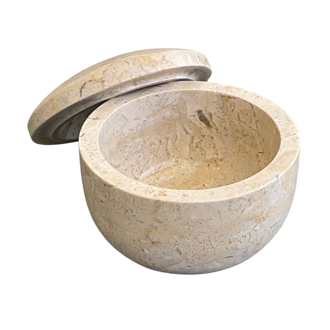 Vintage Travertine Stone Bowl with Lid