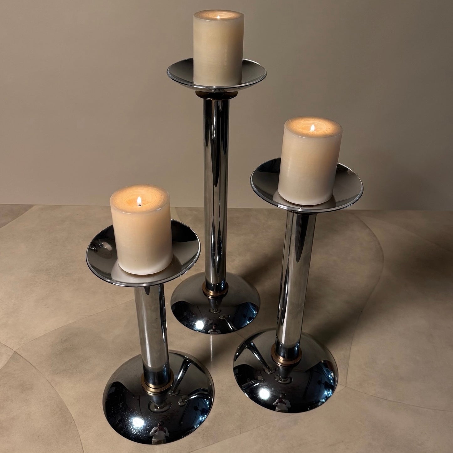 Karl Springer Set of 3 Chrome Candle Holders