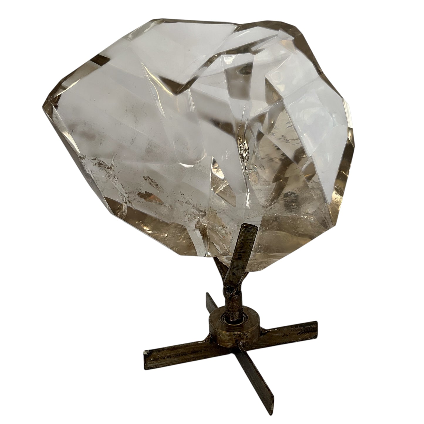 Clear Smoky Quartz Faceted Crystal on Spinning Stand