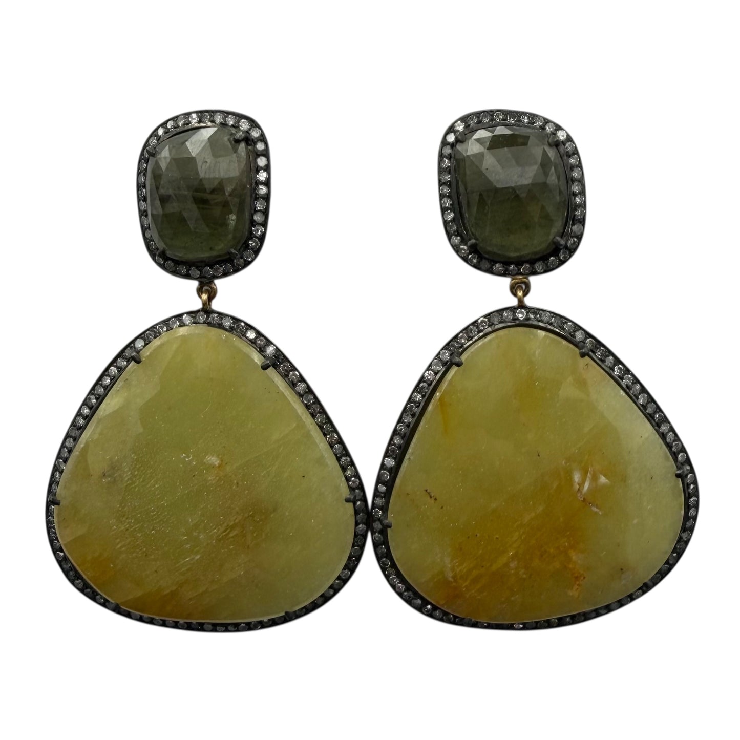 Double Faceted Sapphire & Diamond Earrings