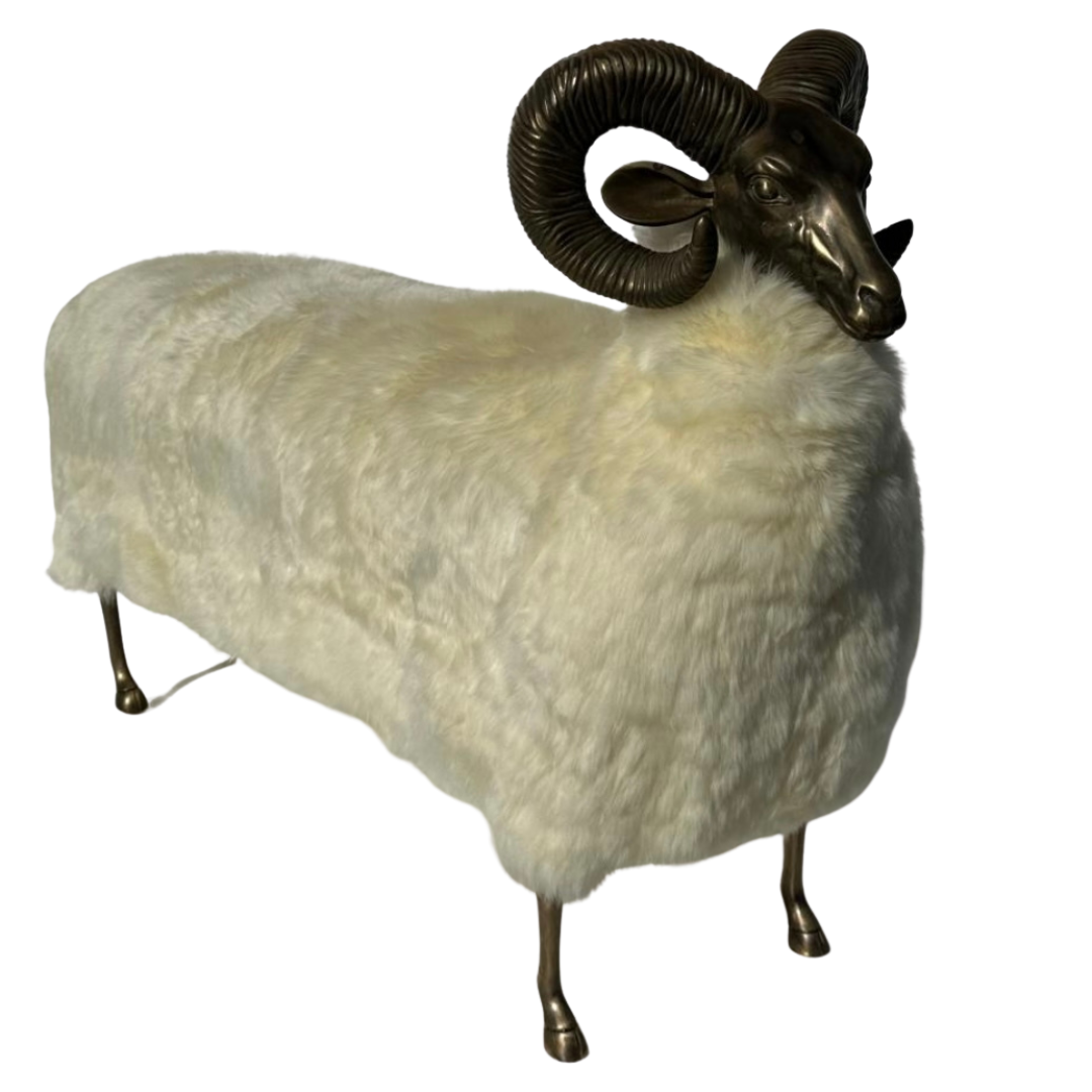 Brass / Fur Ram / Sheep Sculpture Bench