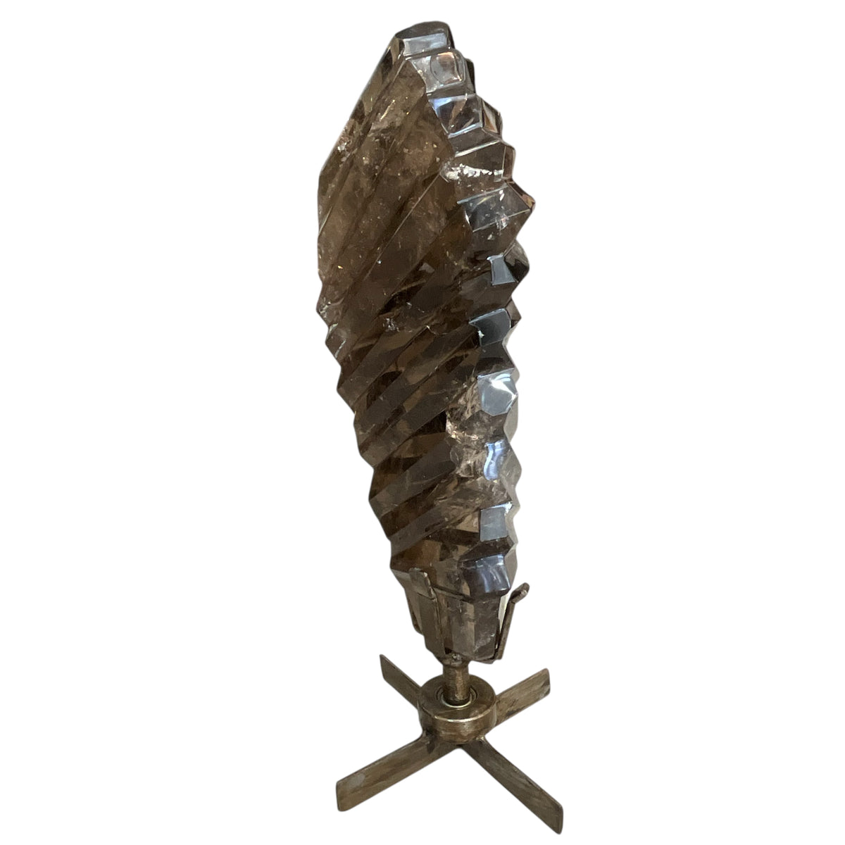 XL Smoky Quartz Pleated Crystal on Spinning Stand