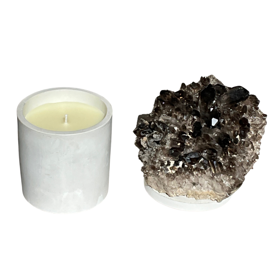 Large Smoky Quartz Cluster Lid Gardenia Candle