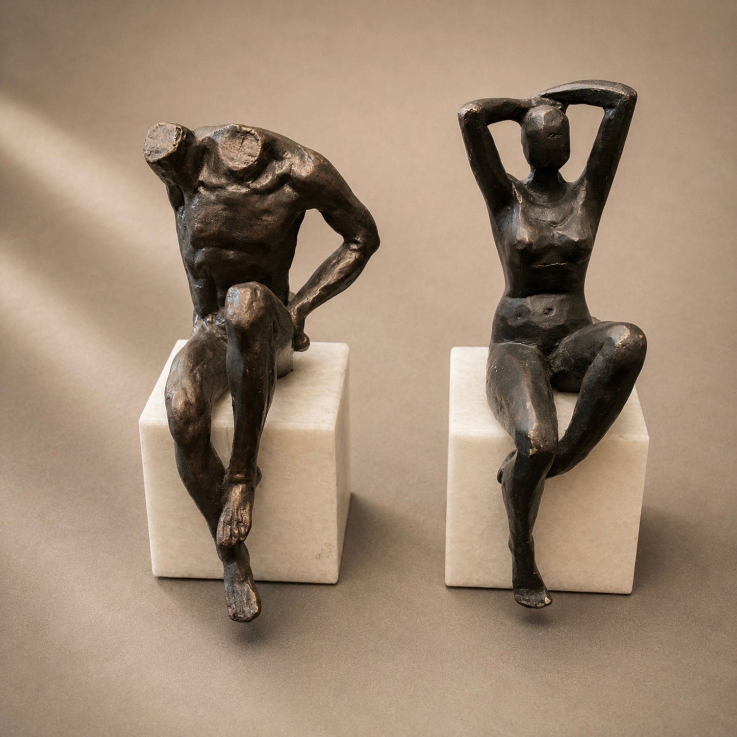 Pair of Vintage Bronze Figures on Marble Bookends