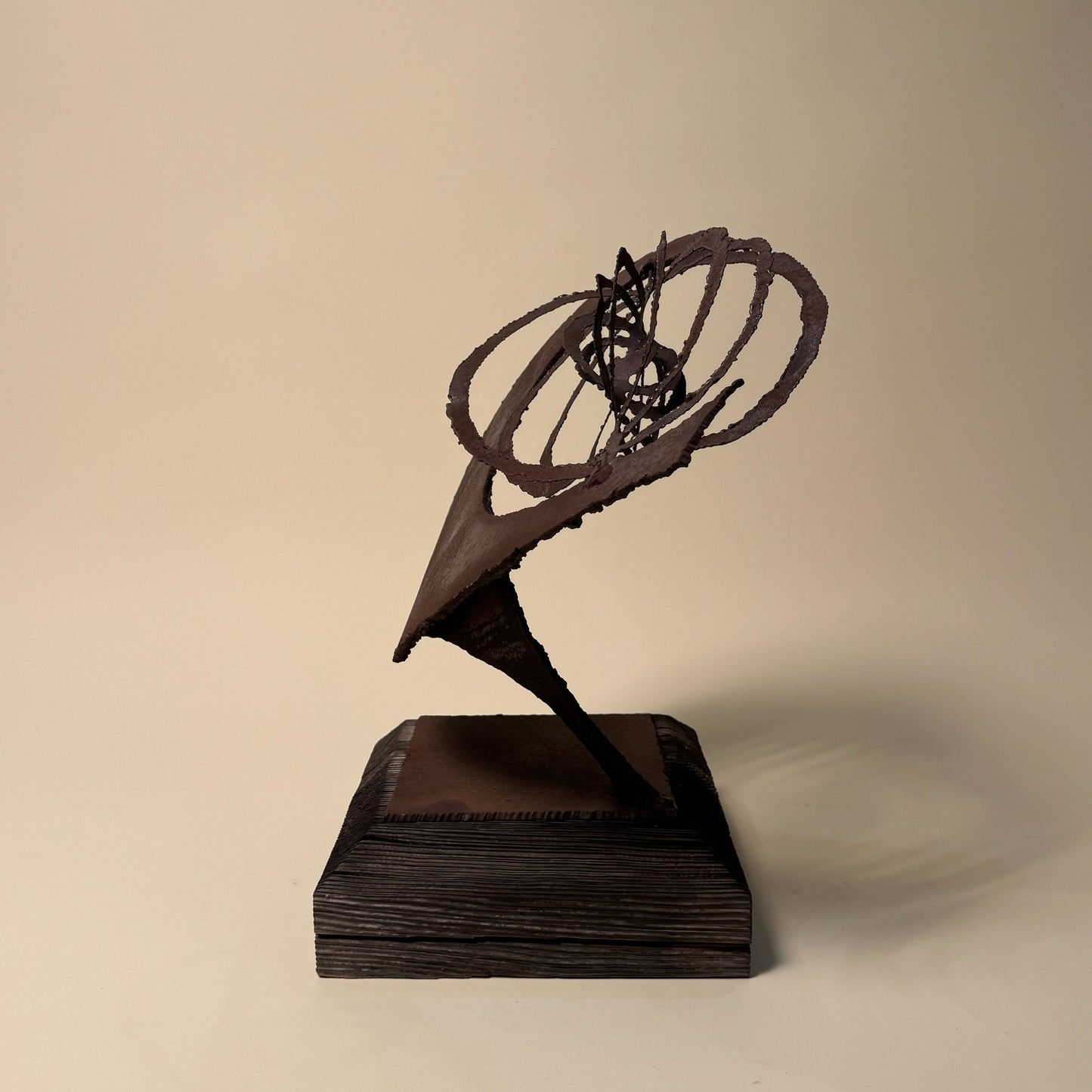 Vintage Abstract Kinetic Metal Sculpture on Wood Base